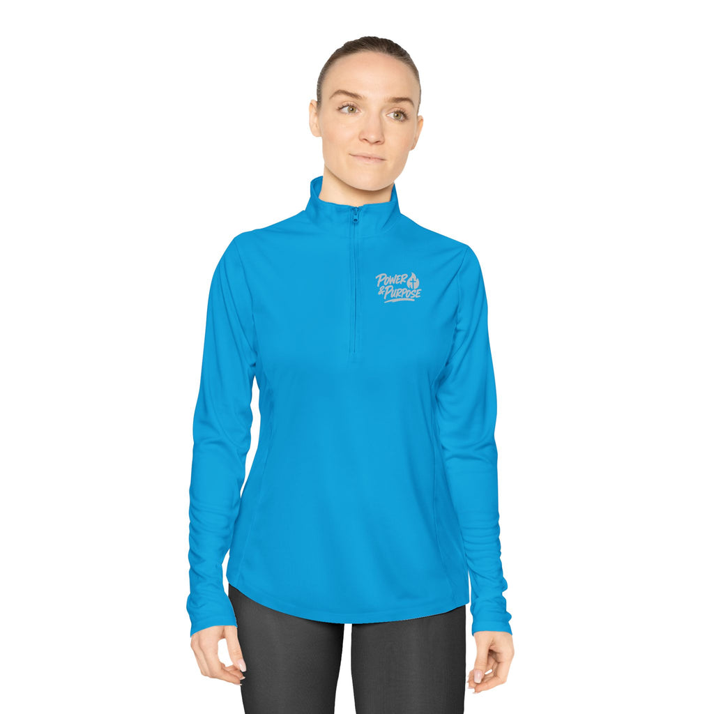 Ladies Quarter-Zip Pullover - Cozy Script  Power & Purpose Pullover for Women, Lightweight Athletic Zip Top