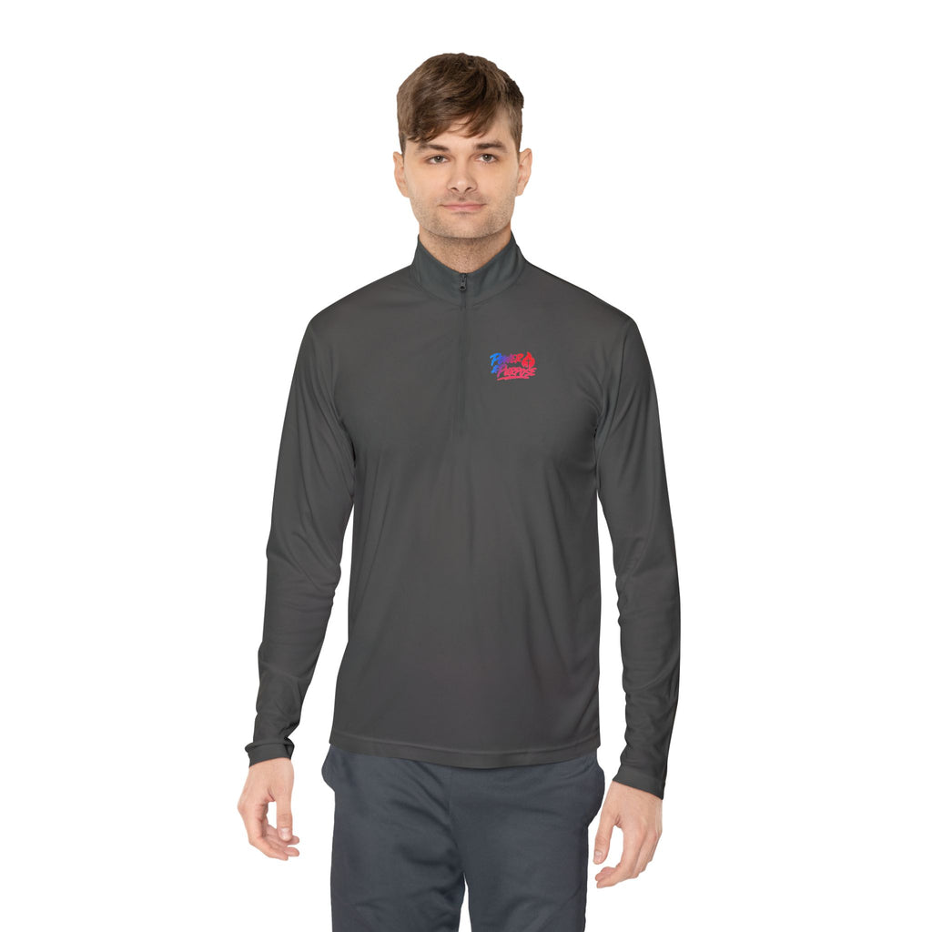Quarter-Zip Pullover with Small Red & Blue Abstract Logo — Casual Lightweight Layer for Everyday Wear
