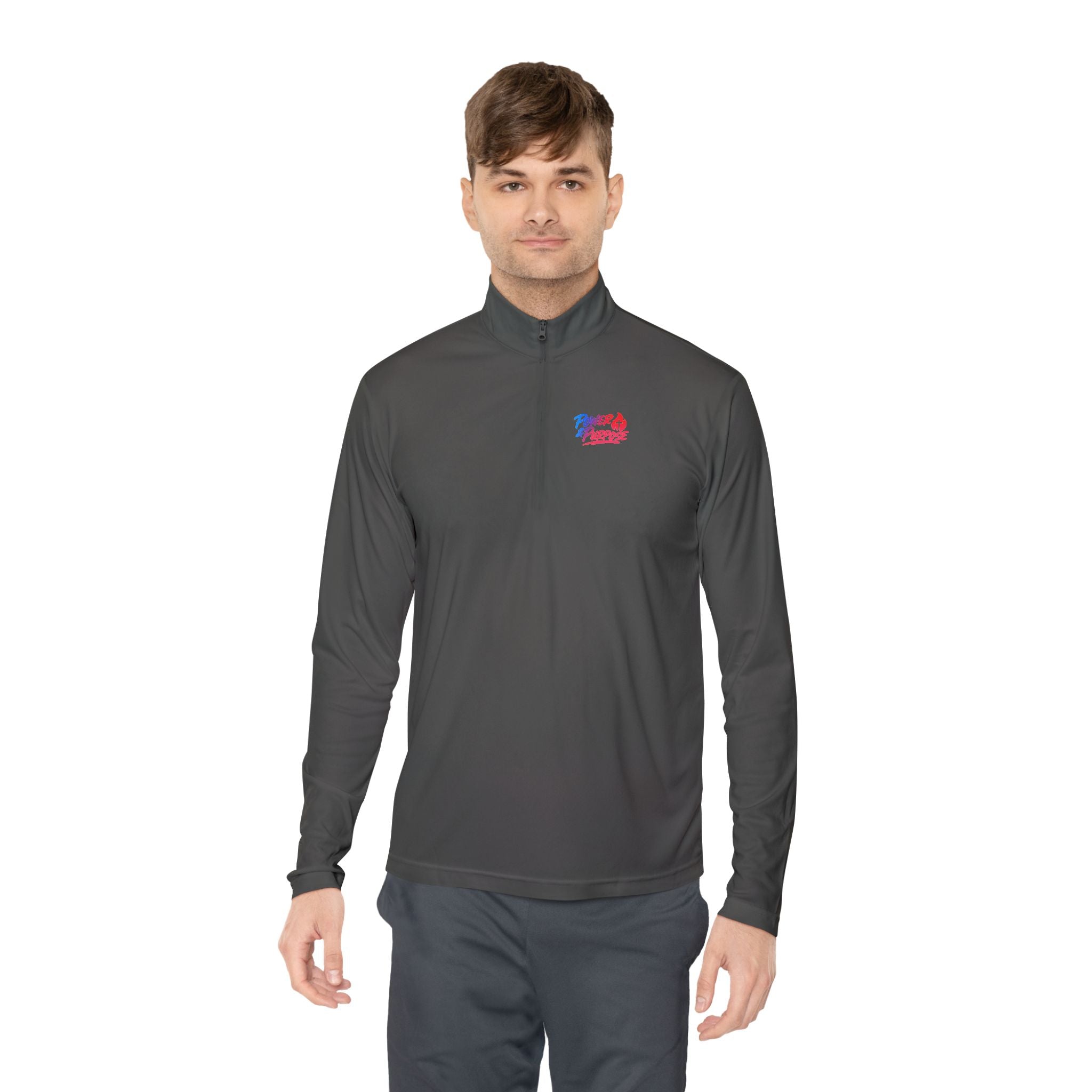 Quarter-Zip Pullover with Small Red & Blue Abstract Logo — Casual Lightweight Layer for Everyday Wear