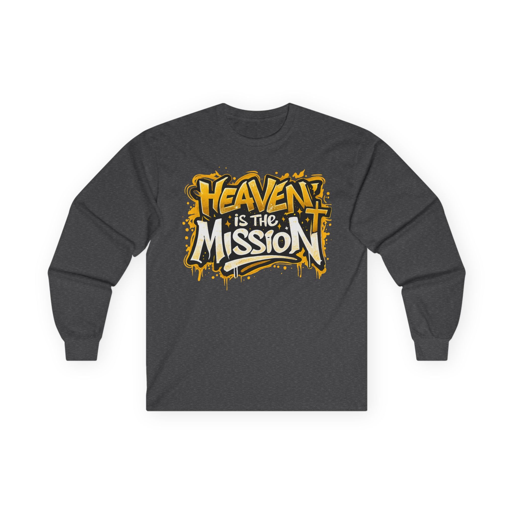 Long Sleeve Tee — "Heaven Is The Mission" Gospel Graphic Shirt