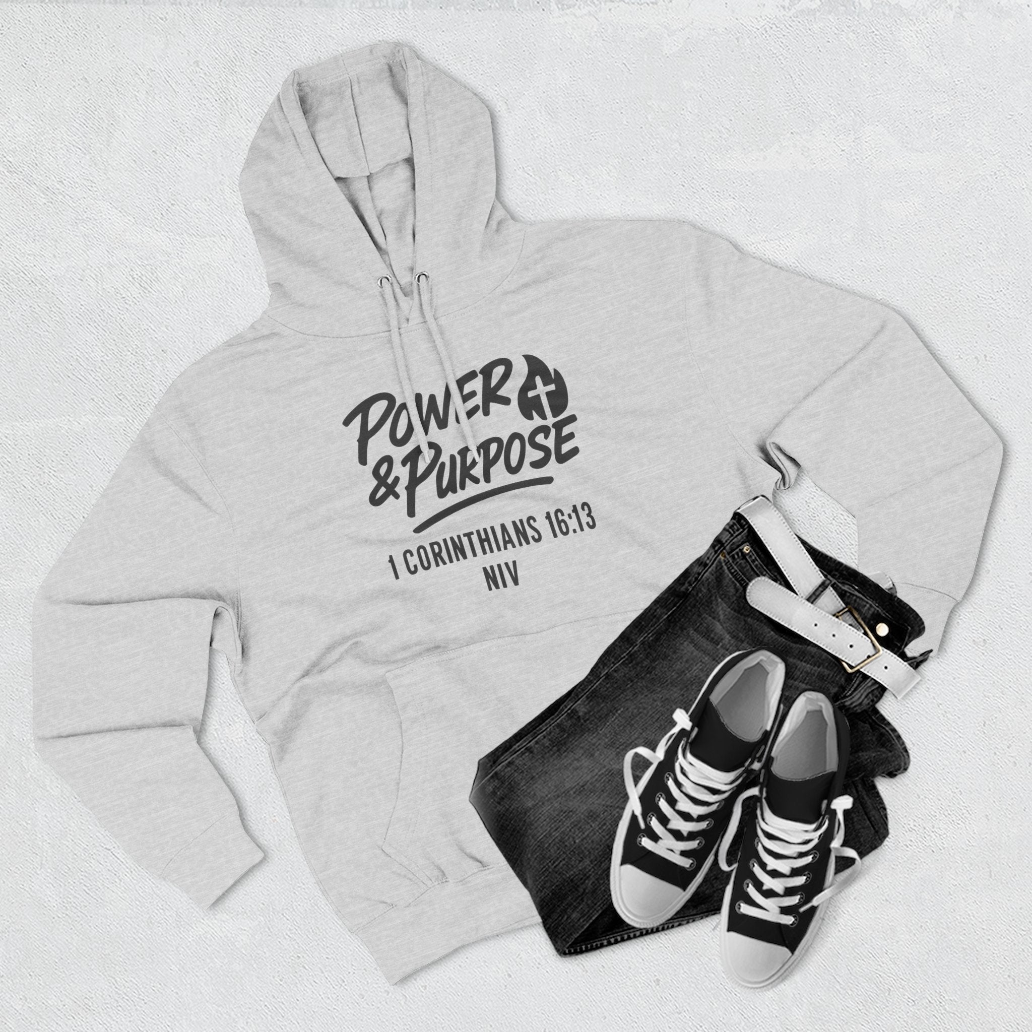 Power & Purpose Hoodie — 1 Corinthians 16:13 Christian Fleece Pullover
