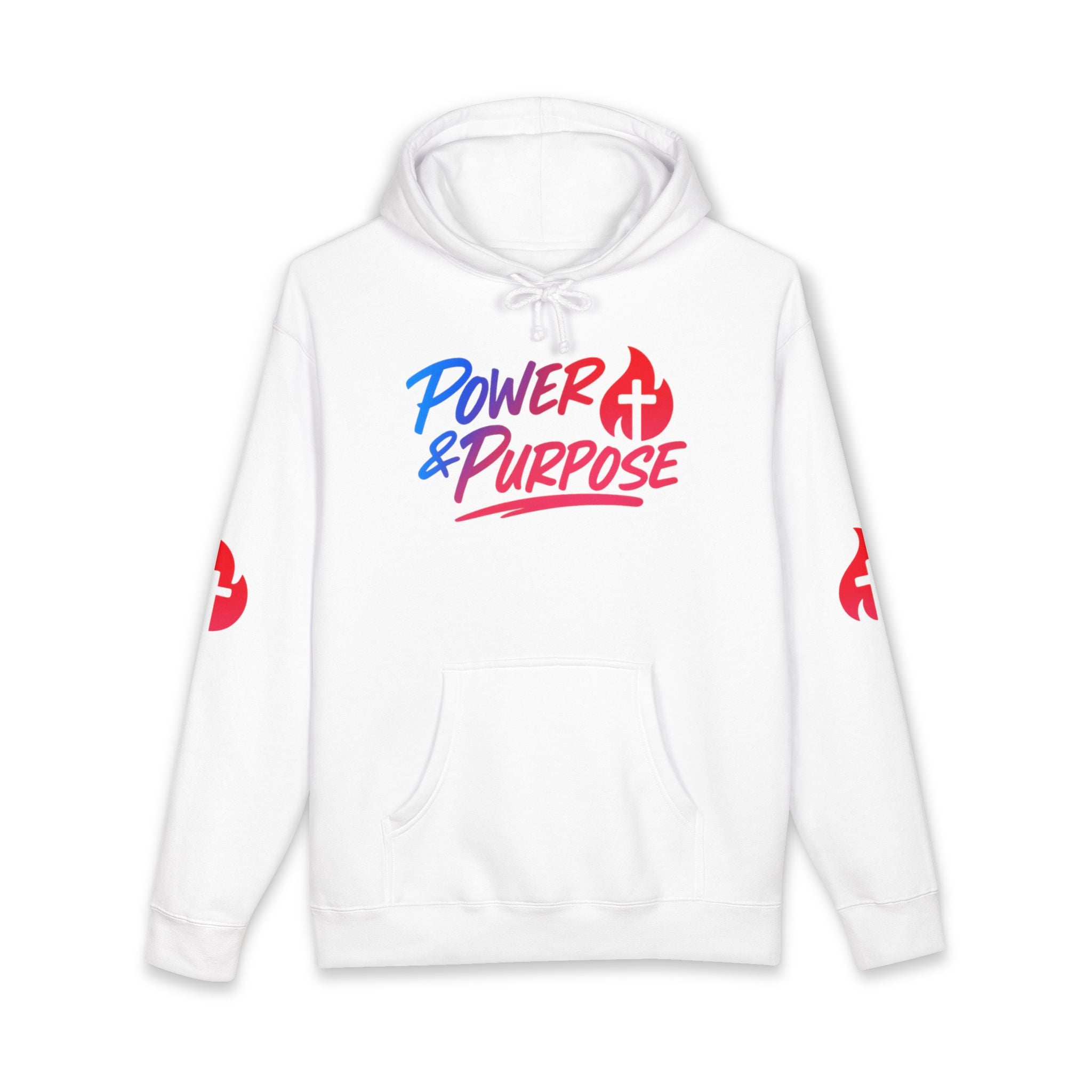 Power & Purpose Hoodie — Christian Faith Flame Cross Pullover