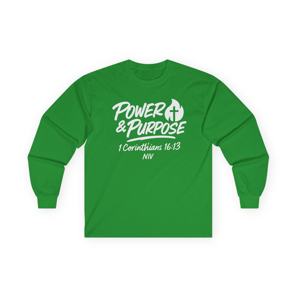 Power & Purpose Long Sleeve Tee — Inspirational Christian Graphic Shirt