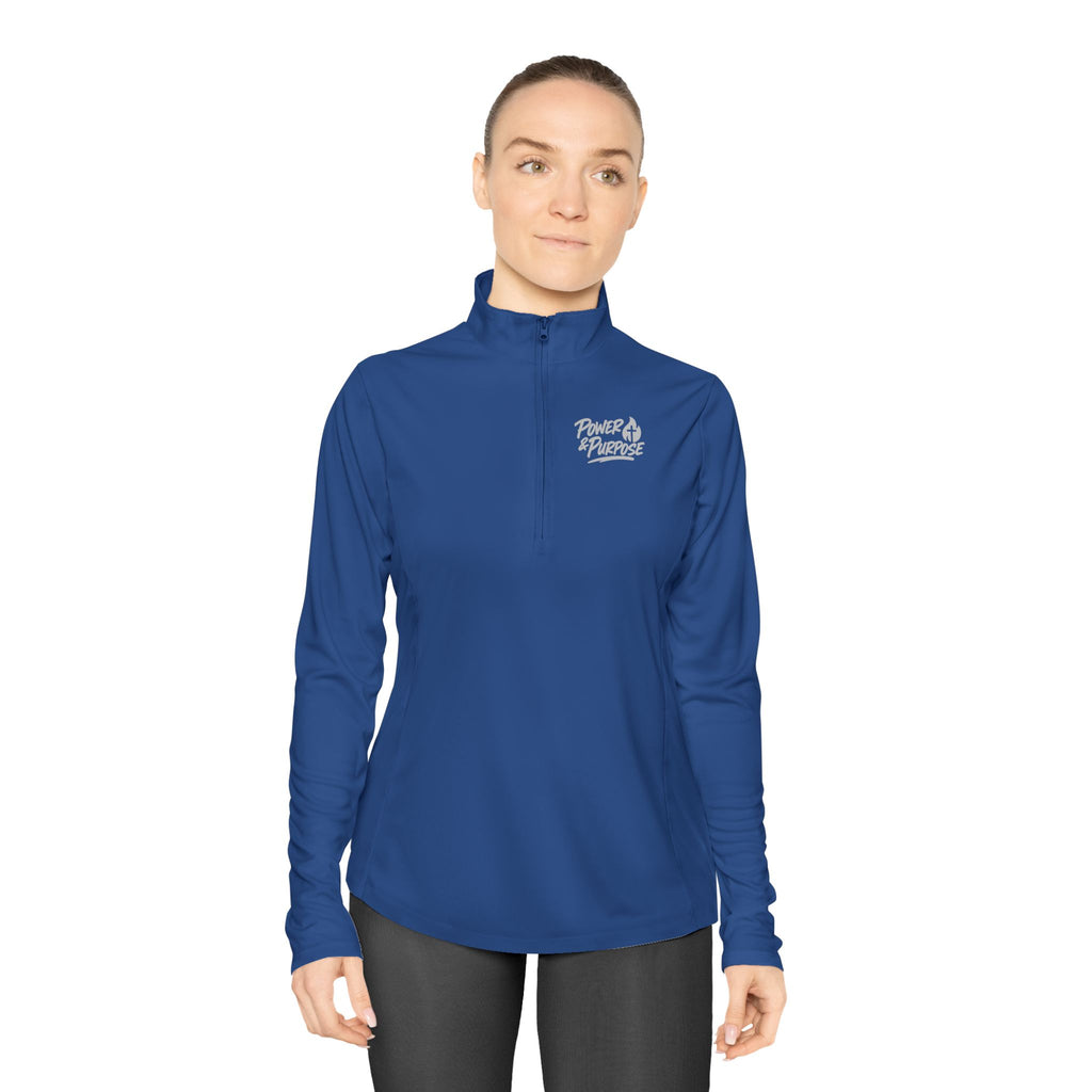 Ladies Quarter-Zip Pullover - Cozy Script  Power & Purpose Pullover for Women, Lightweight Athletic Zip Top