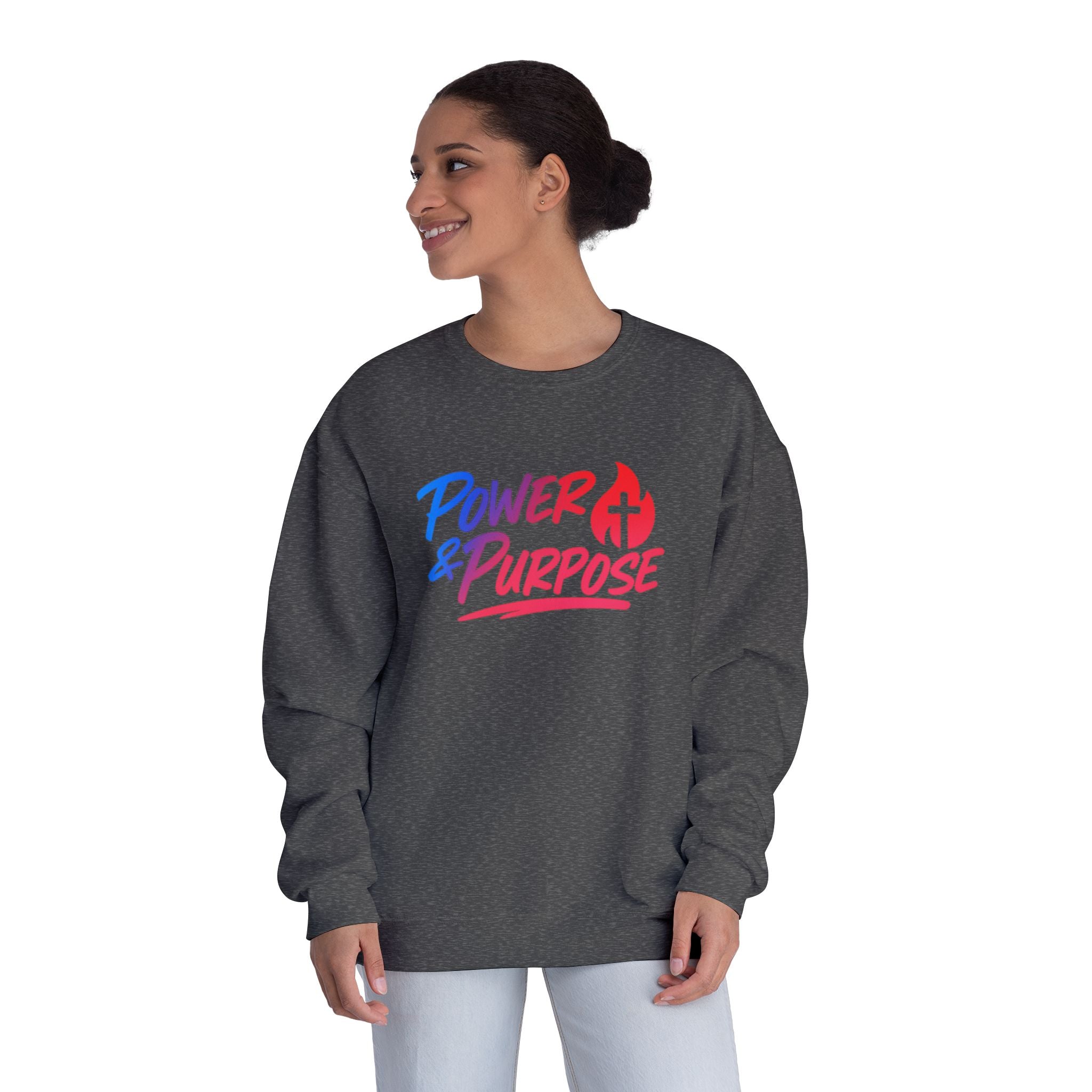 Power & Purpose Crewneck Sweatshirt — Inspirational Christian Graphic Sweatshirt