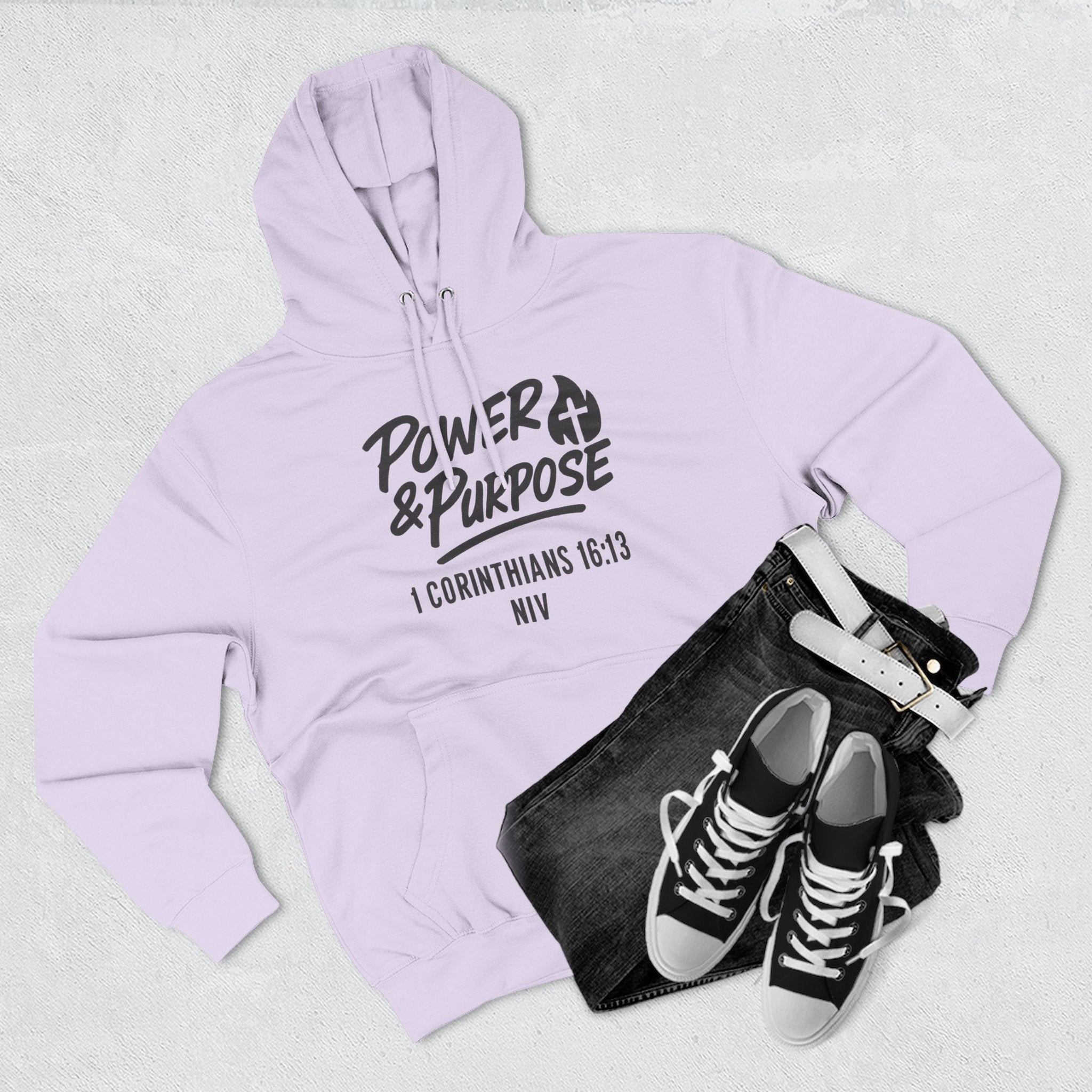 Power & Purpose Hoodie — 1 Corinthians 16:13 Christian Fleece Pullover