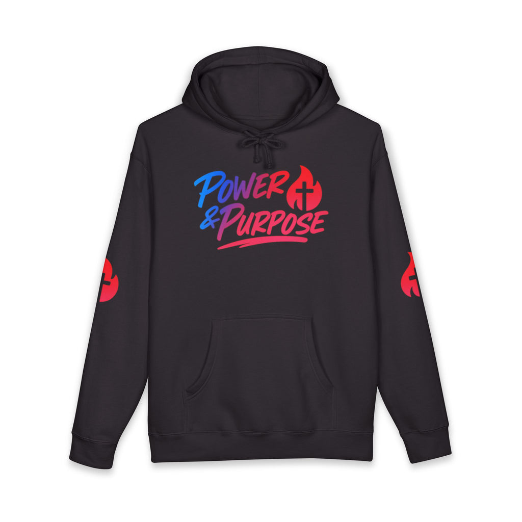Power & Purpose Hoodie — Christian Faith Flame Cross Pullover