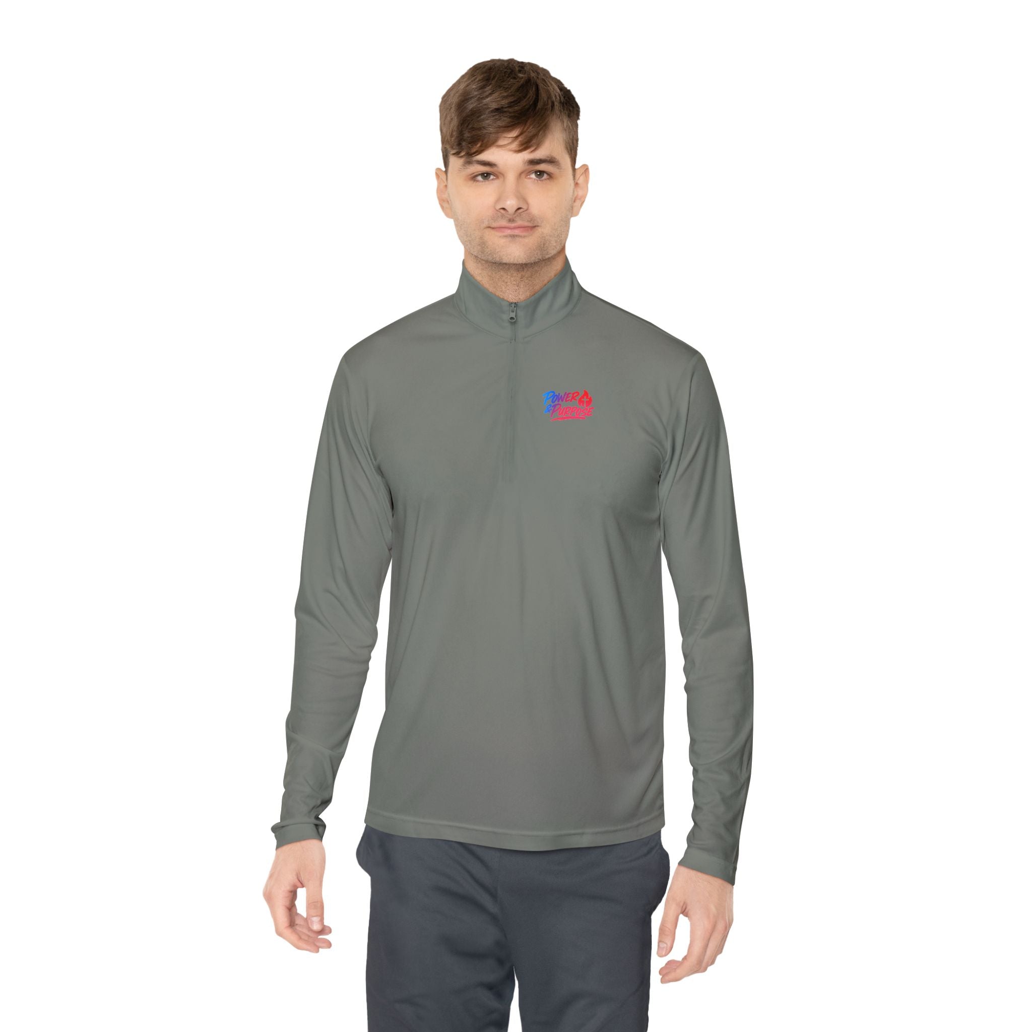 Quarter-Zip Pullover with Small Red & Blue Abstract Logo — Casual Lightweight Layer for Everyday Wear