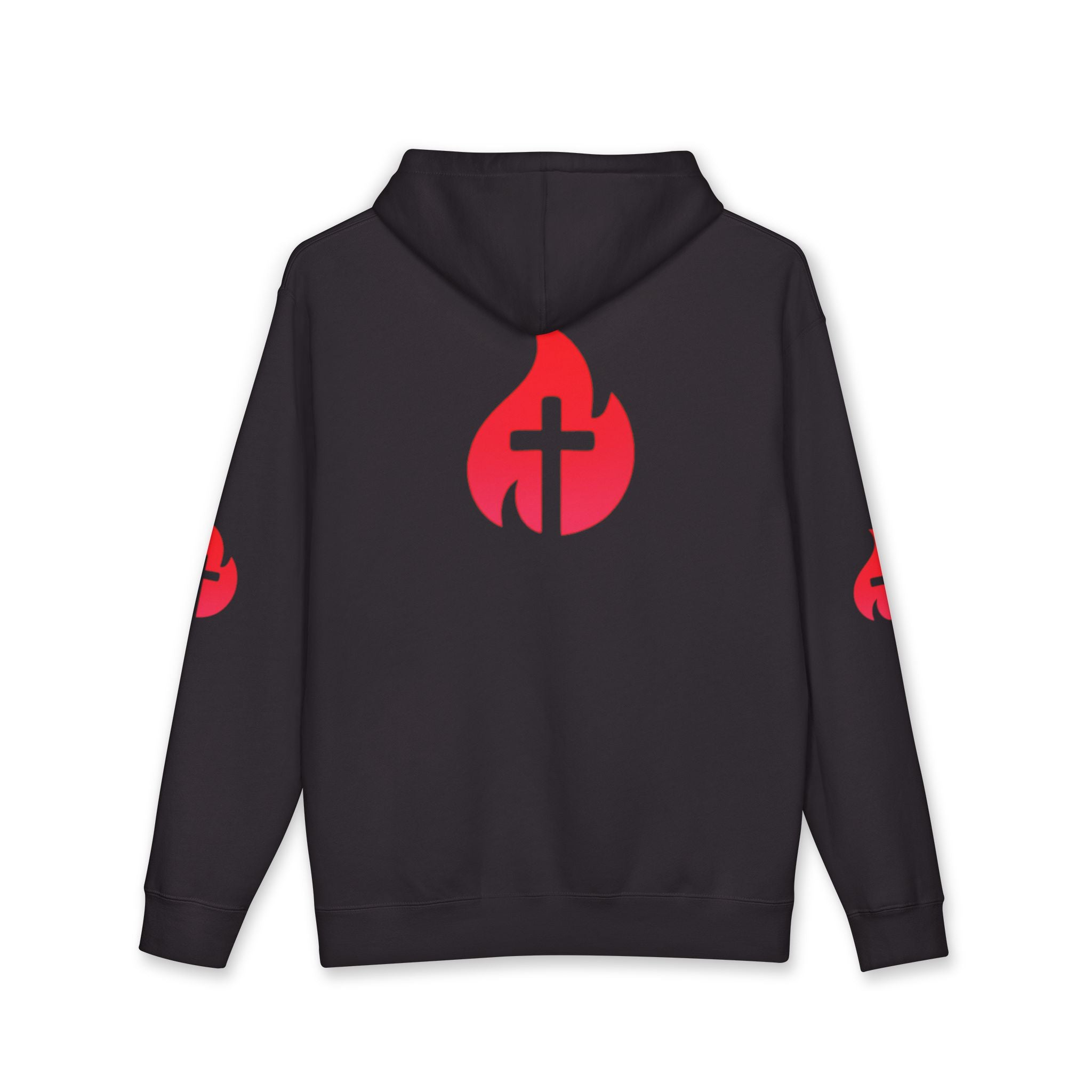 Power & Purpose Hoodie — Christian Faith Flame Cross Pullover