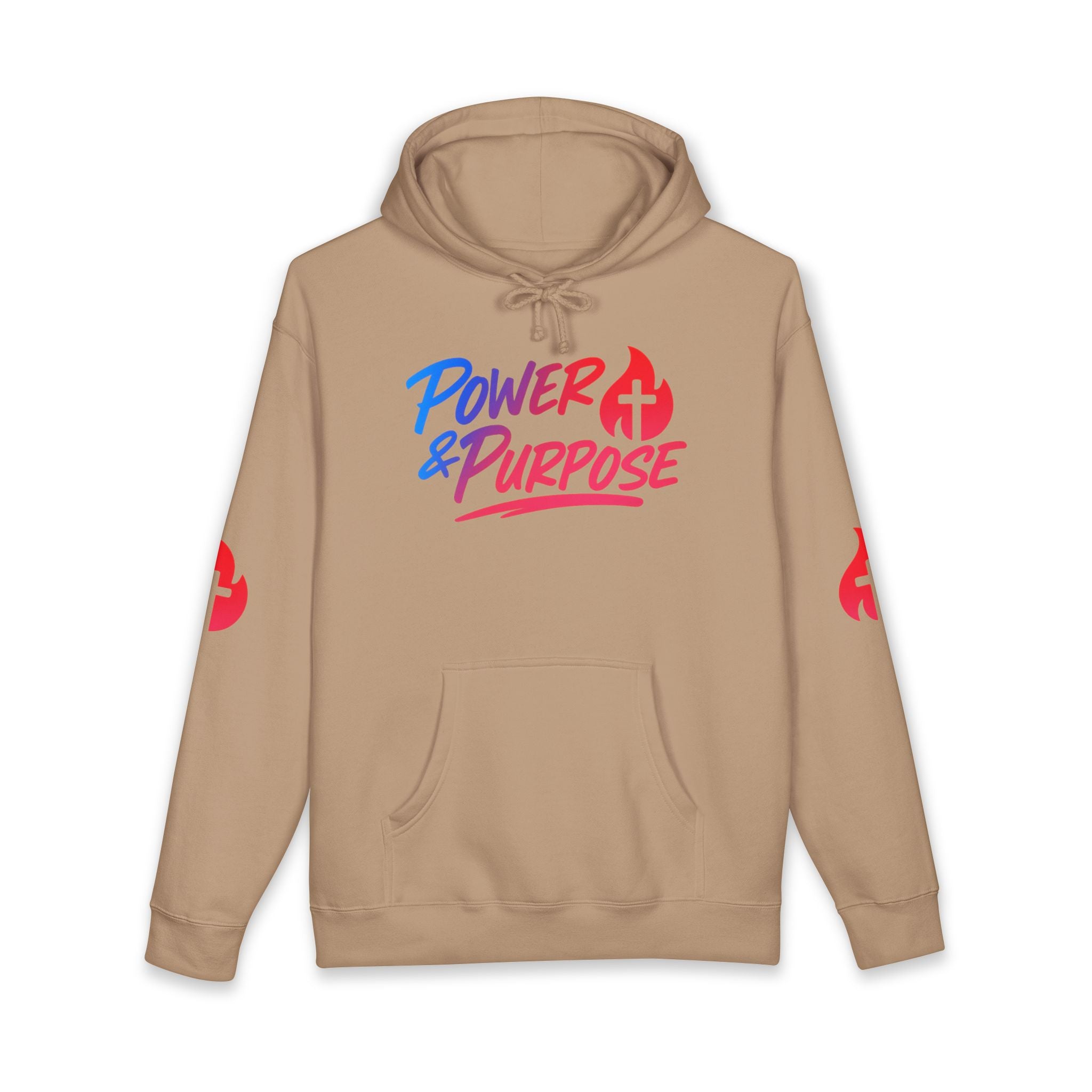 Power & Purpose Hoodie — Christian Faith Flame Cross Pullover