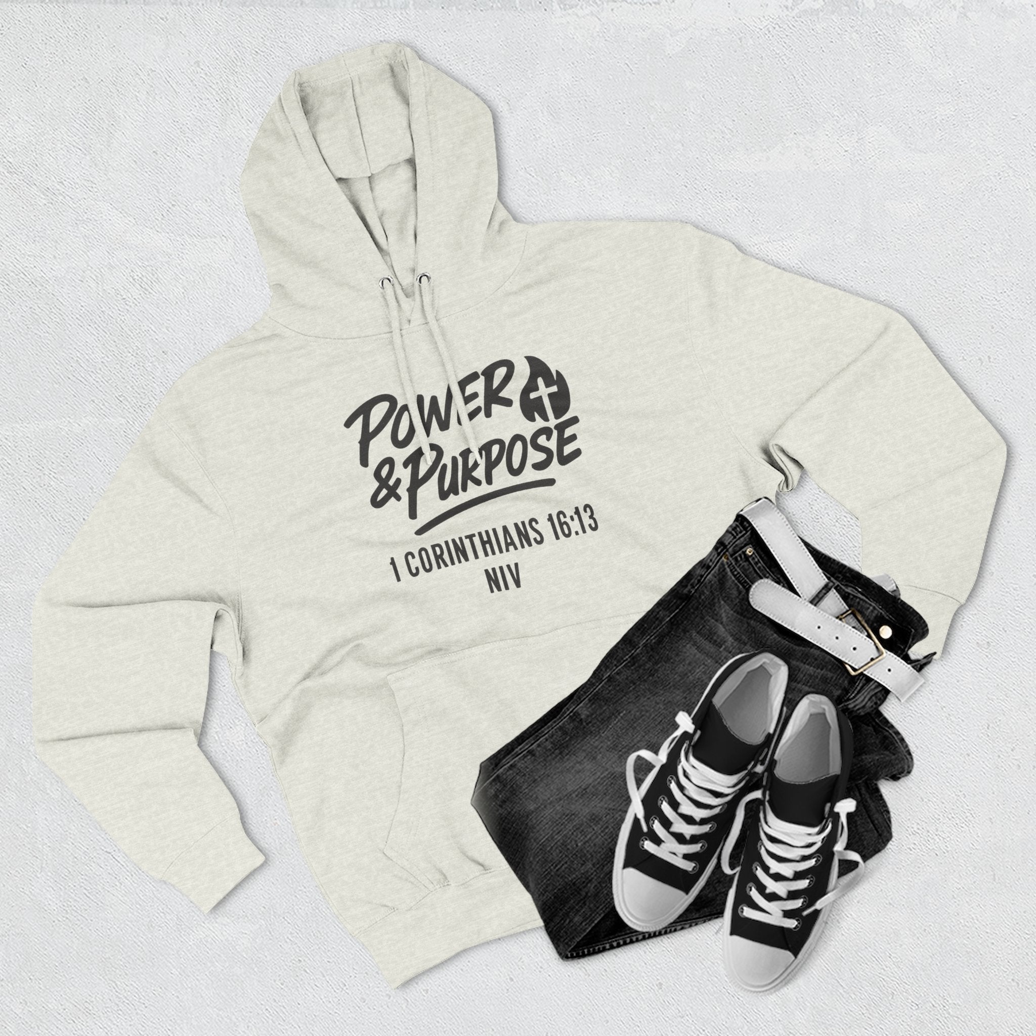 Power & Purpose Hoodie — 1 Corinthians 16:13 Christian Fleece Pullover