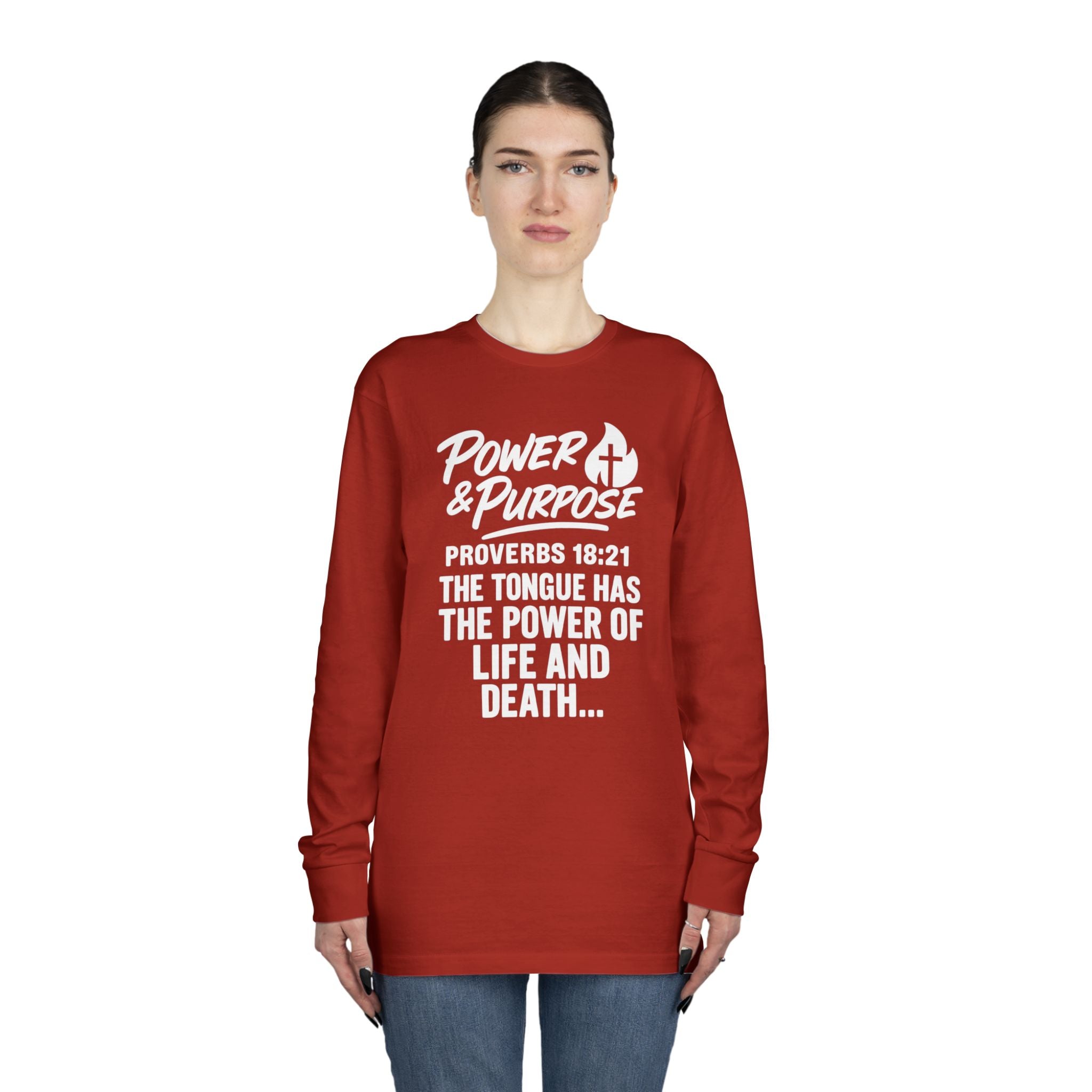 Power & Purpose Long Sleeve Tee – Proverbs 18:21 Inspirational Christian Shirt