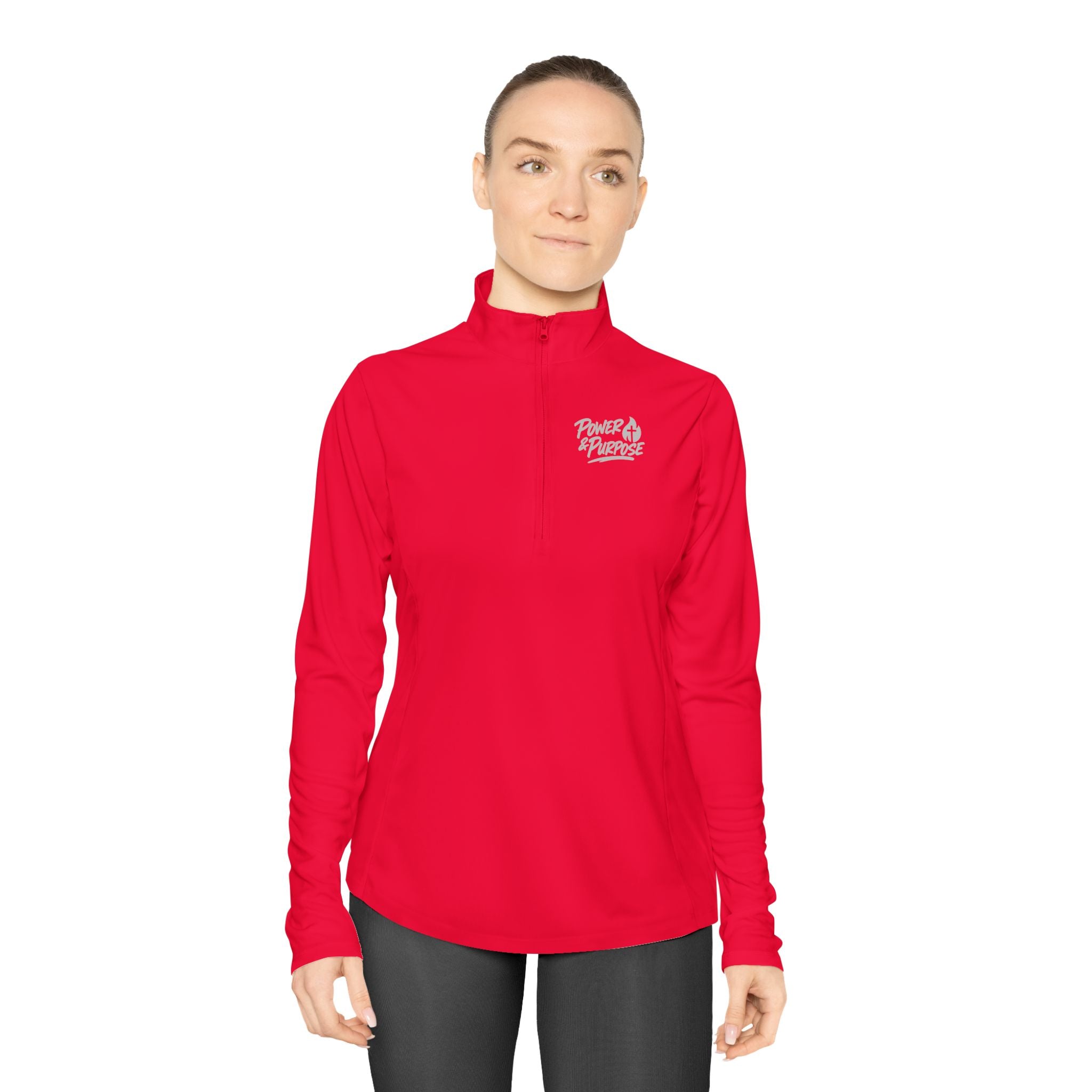Ladies Quarter-Zip Pullover - Cozy Script  Power & Purpose Pullover for Women, Lightweight Athletic Zip Top