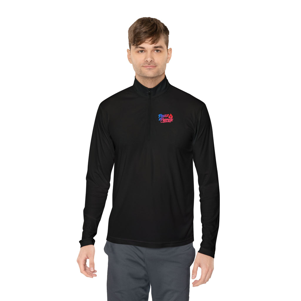 Quarter-Zip Pullover with Small Red & Blue Abstract Logo — Casual Lightweight Layer for Everyday Wear