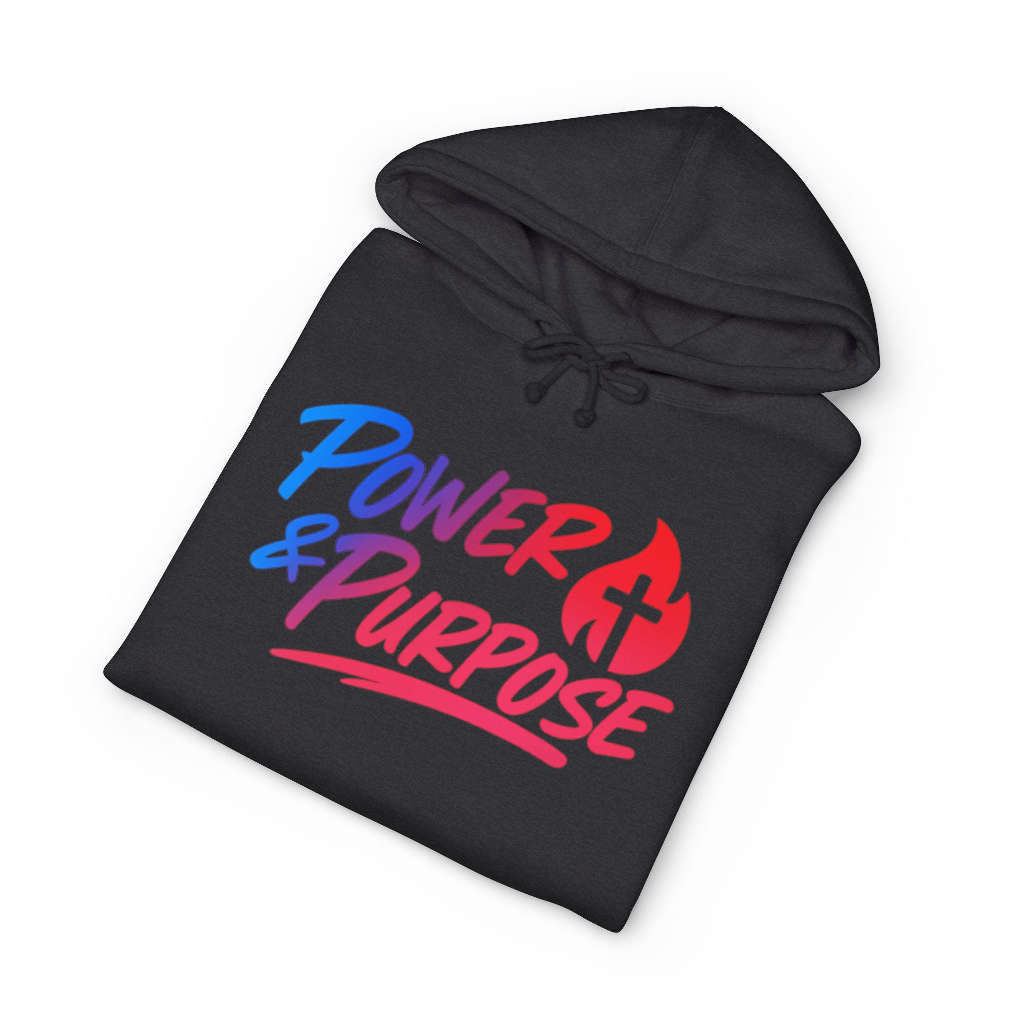Power & Purpose Hoodie — Christian Faith Flame Cross Pullover