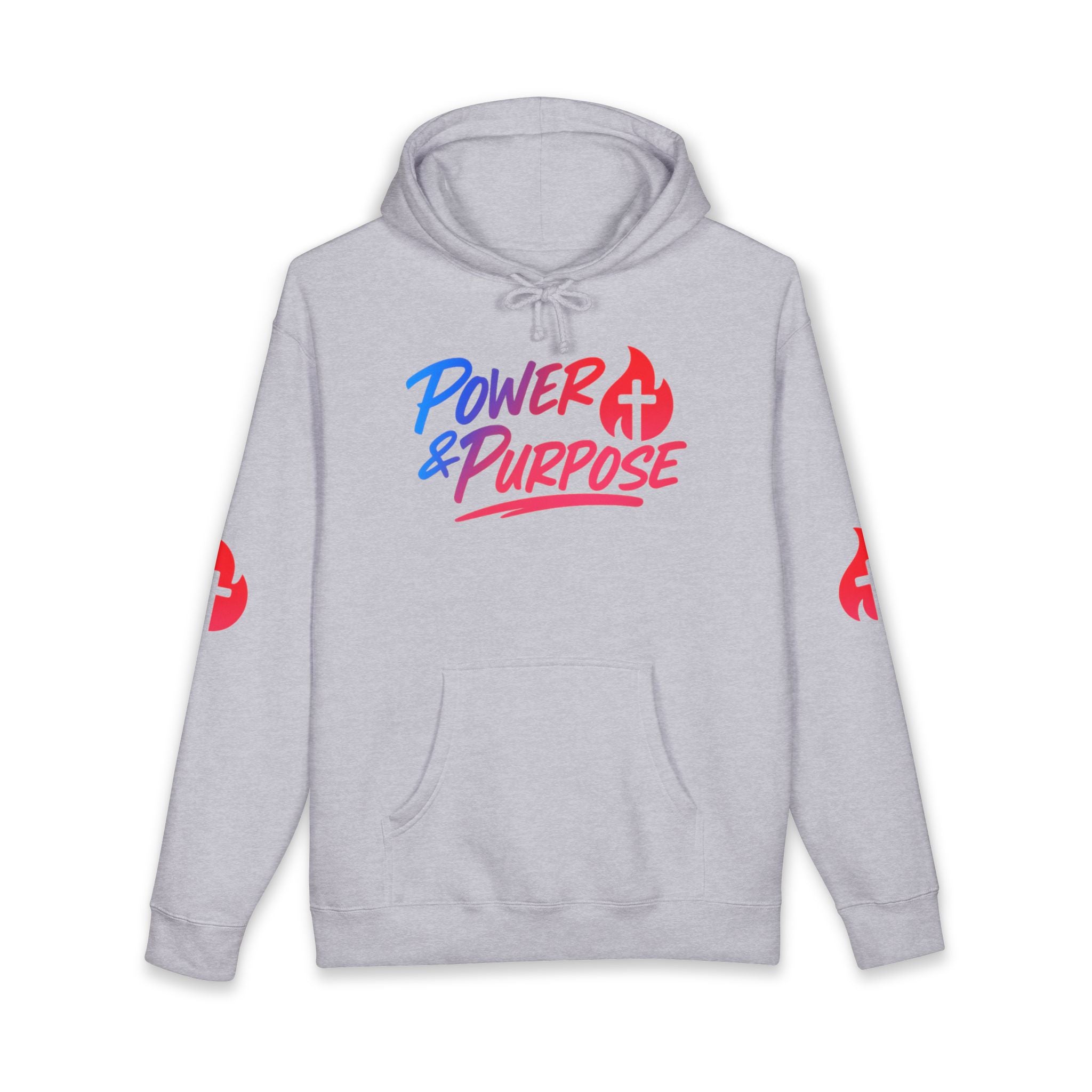 Power & Purpose Hoodie — Christian Faith Flame Cross Pullover