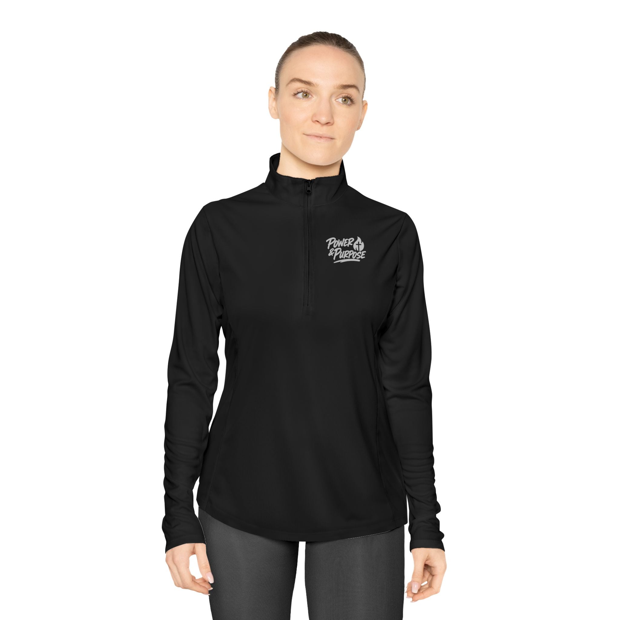 Ladies Quarter-Zip Pullover - Cozy Script  Power & Purpose Pullover for Women, Lightweight Athletic Zip Top