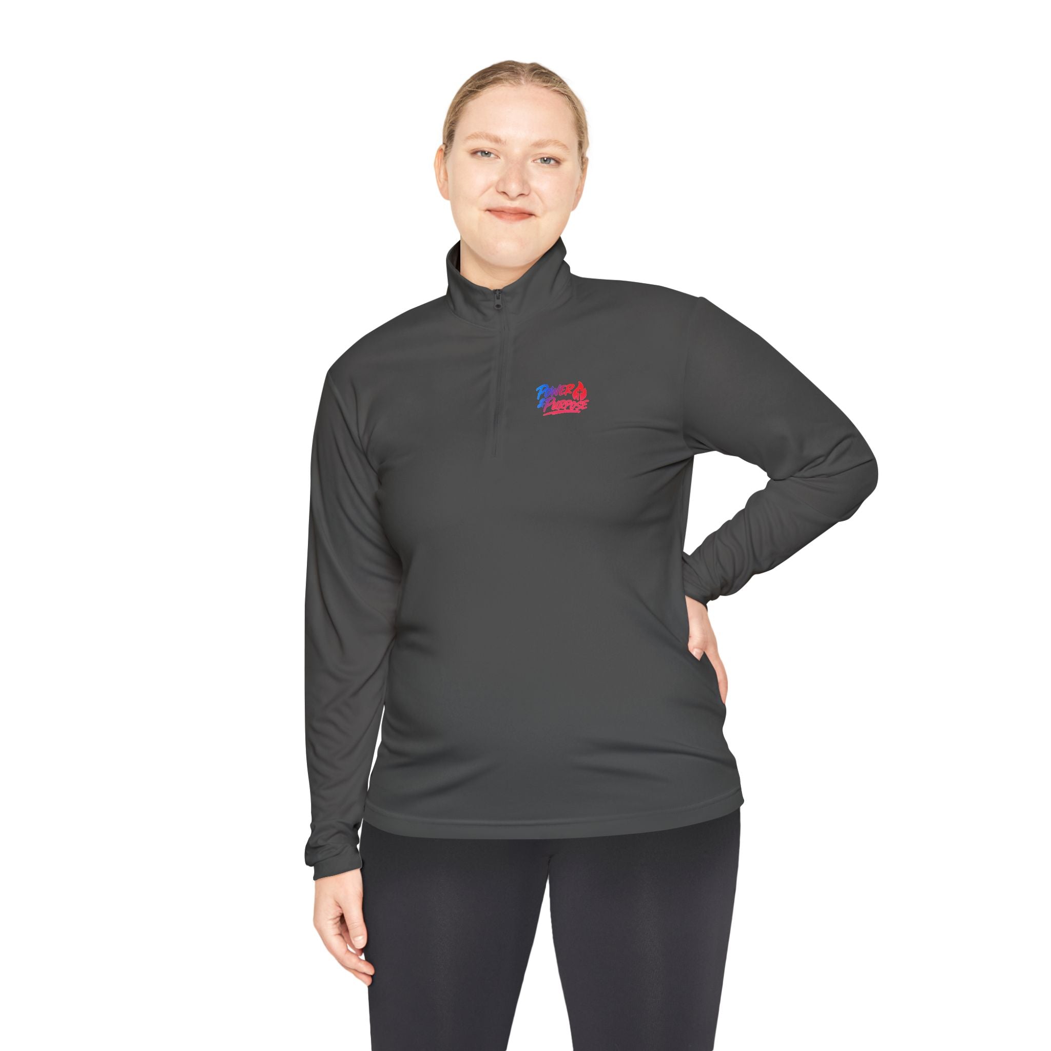 Quarter-Zip Pullover with Small Red & Blue Abstract Logo — Casual Lightweight Layer for Everyday Wear