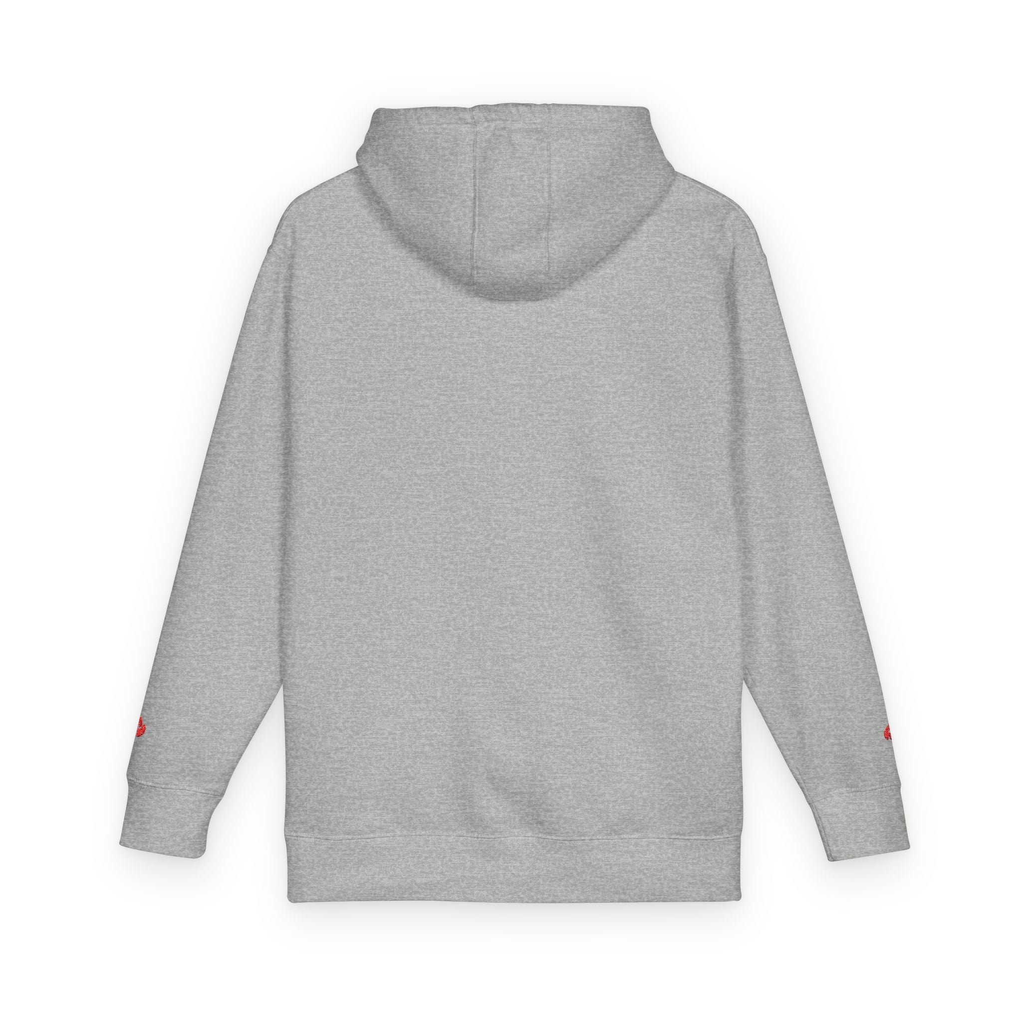 Minimal Flame Logo Hoodie — Black Fleece Pullover with Small Red Ember Graphic