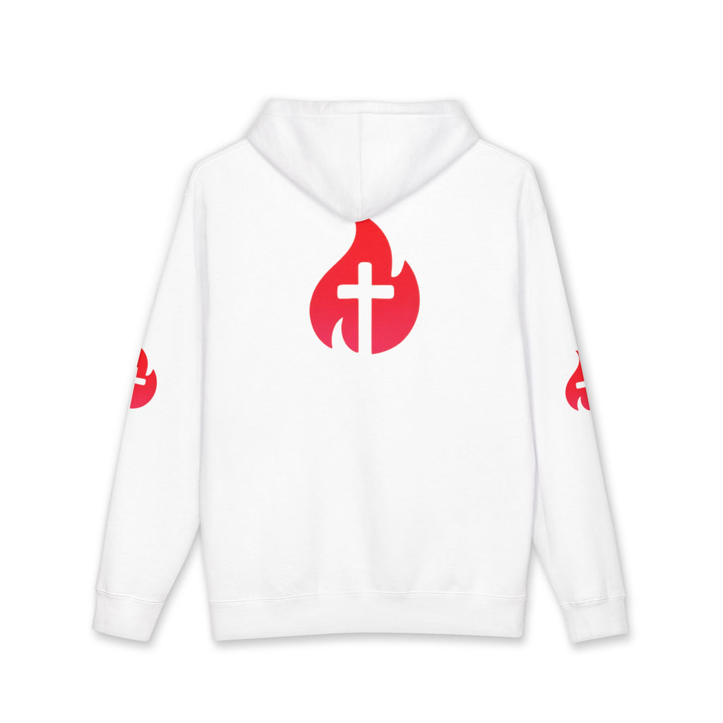 Power & Purpose Hoodie — Christian Faith Flame Cross Pullover