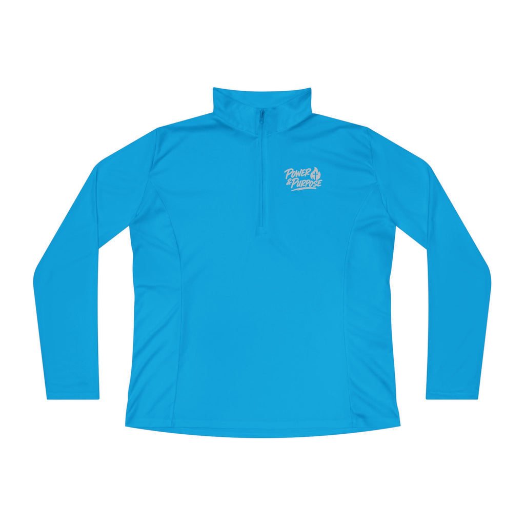 Ladies Quarter-Zip Pullover - Cozy Script  Power & Purpose Pullover for Women, Lightweight Athletic Zip Top