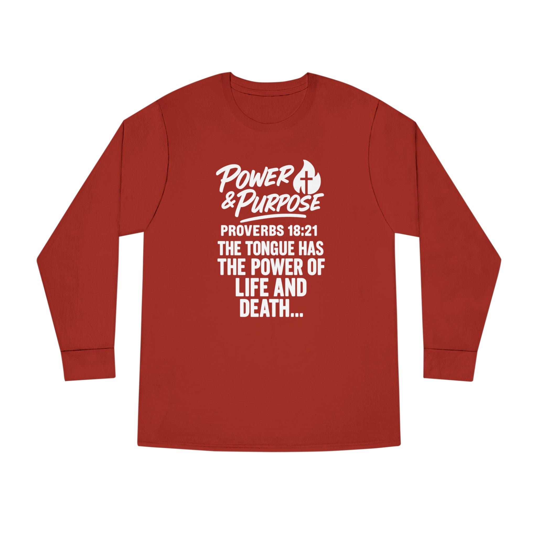 Power & Purpose Long Sleeve Tee – Proverbs 18:21 Inspirational Christian Shirt