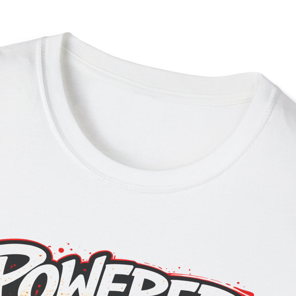 Powered by God T-Shirt — Christian Faith Graphic Tee with Battery Lightning Design