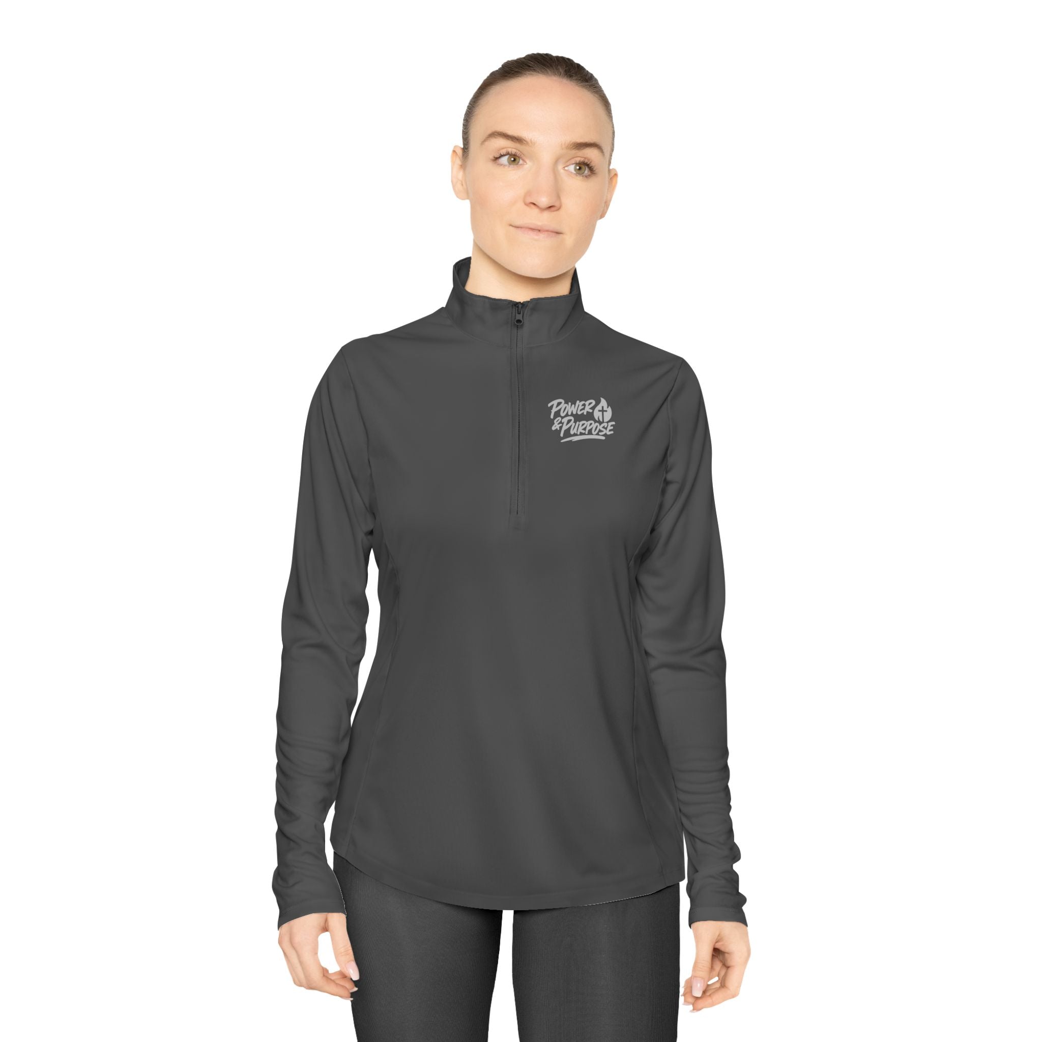 Ladies Quarter-Zip Pullover - Cozy Script  Power & Purpose Pullover for Women, Lightweight Athletic Zip Top