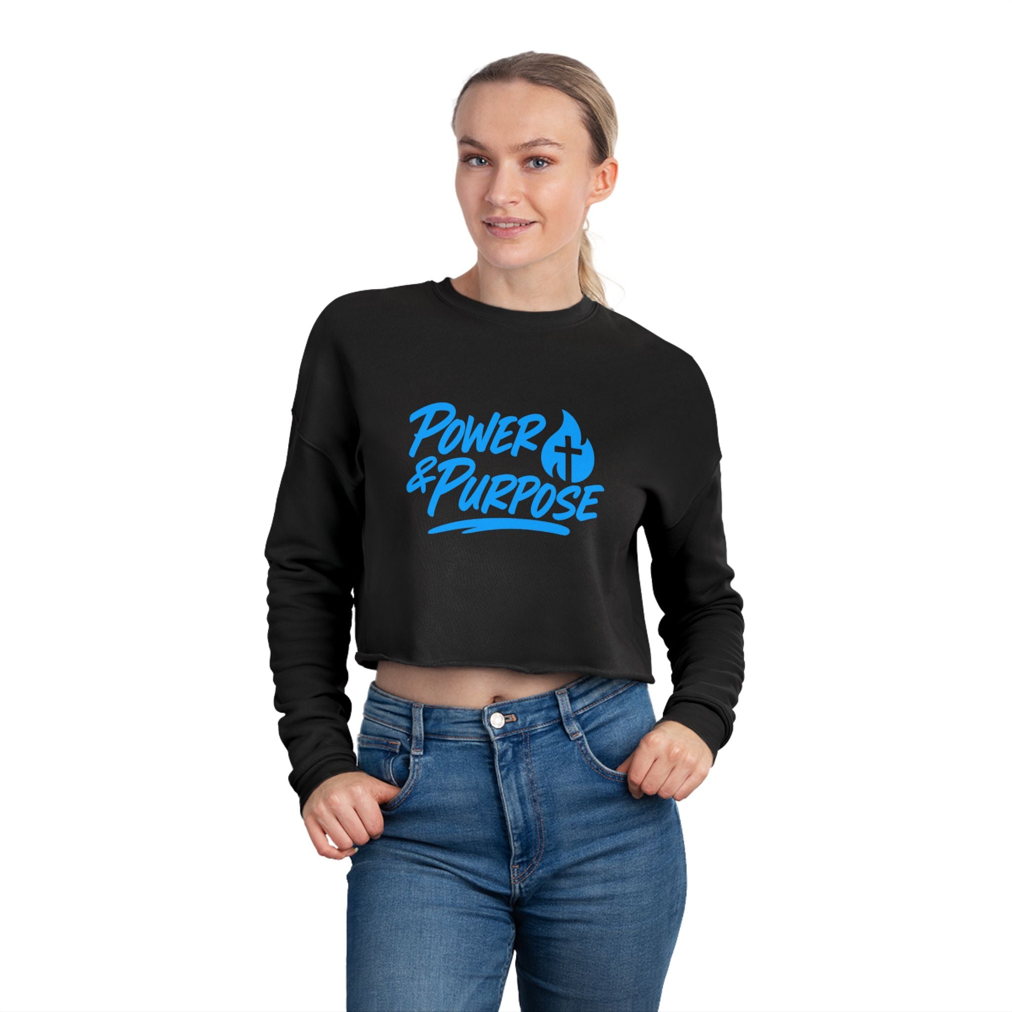 Cropped Sweatshirt — "Power & Purpose" Script Logo Crop Top