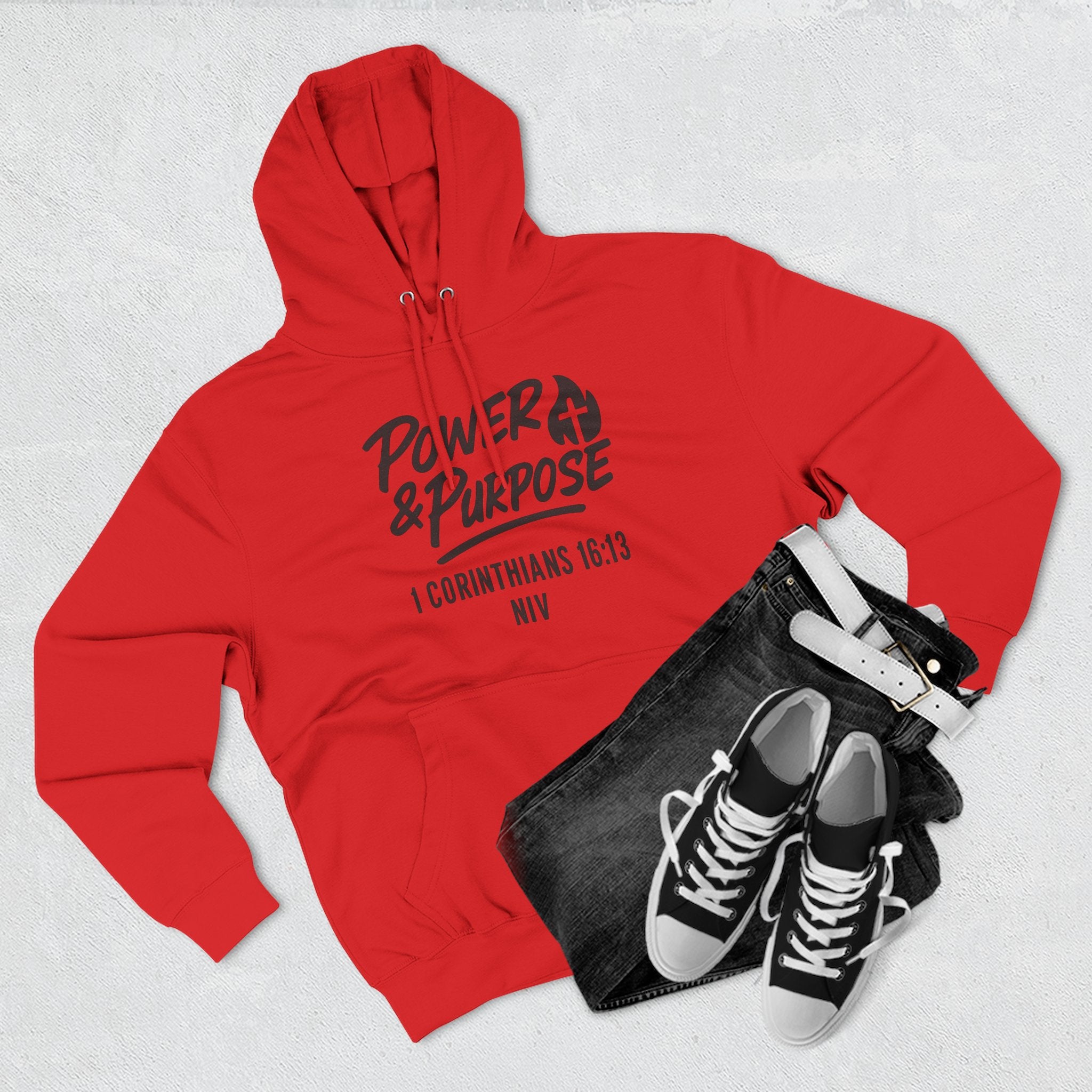 Power & Purpose Hoodie — 1 Corinthians 16:13 Christian Fleece Pullover