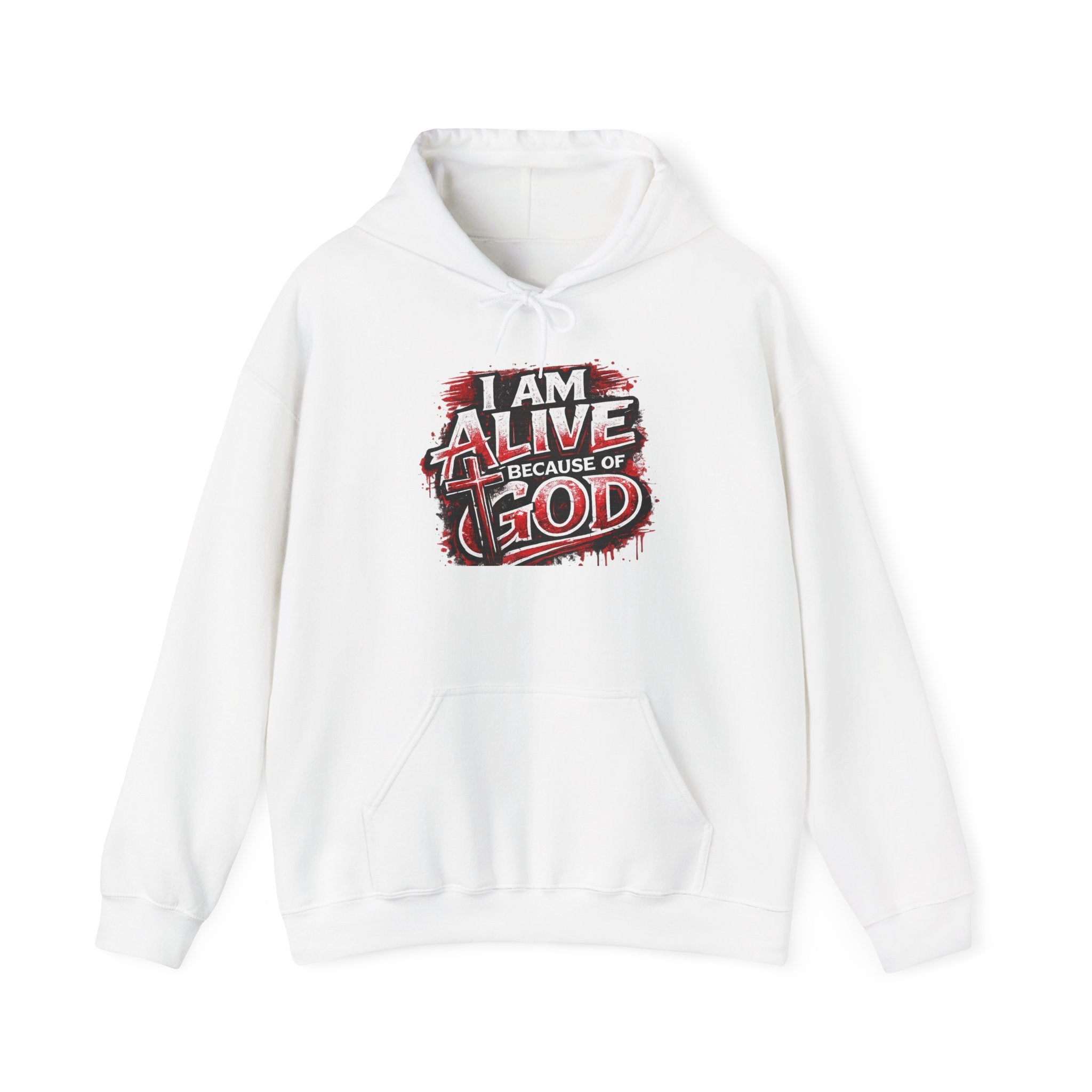 Christian Hoodie – "I Am Alive Because of God" Faith Graphic Pullover