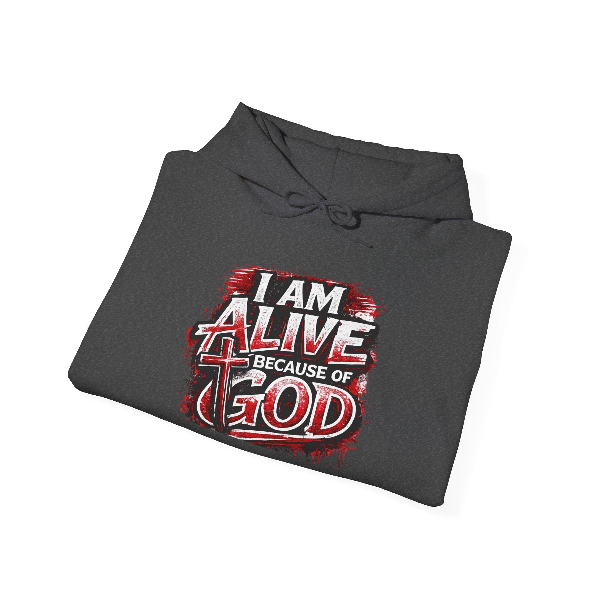 Christian Hoodie – "I Am Alive Because of God" Faith Graphic Pullover
