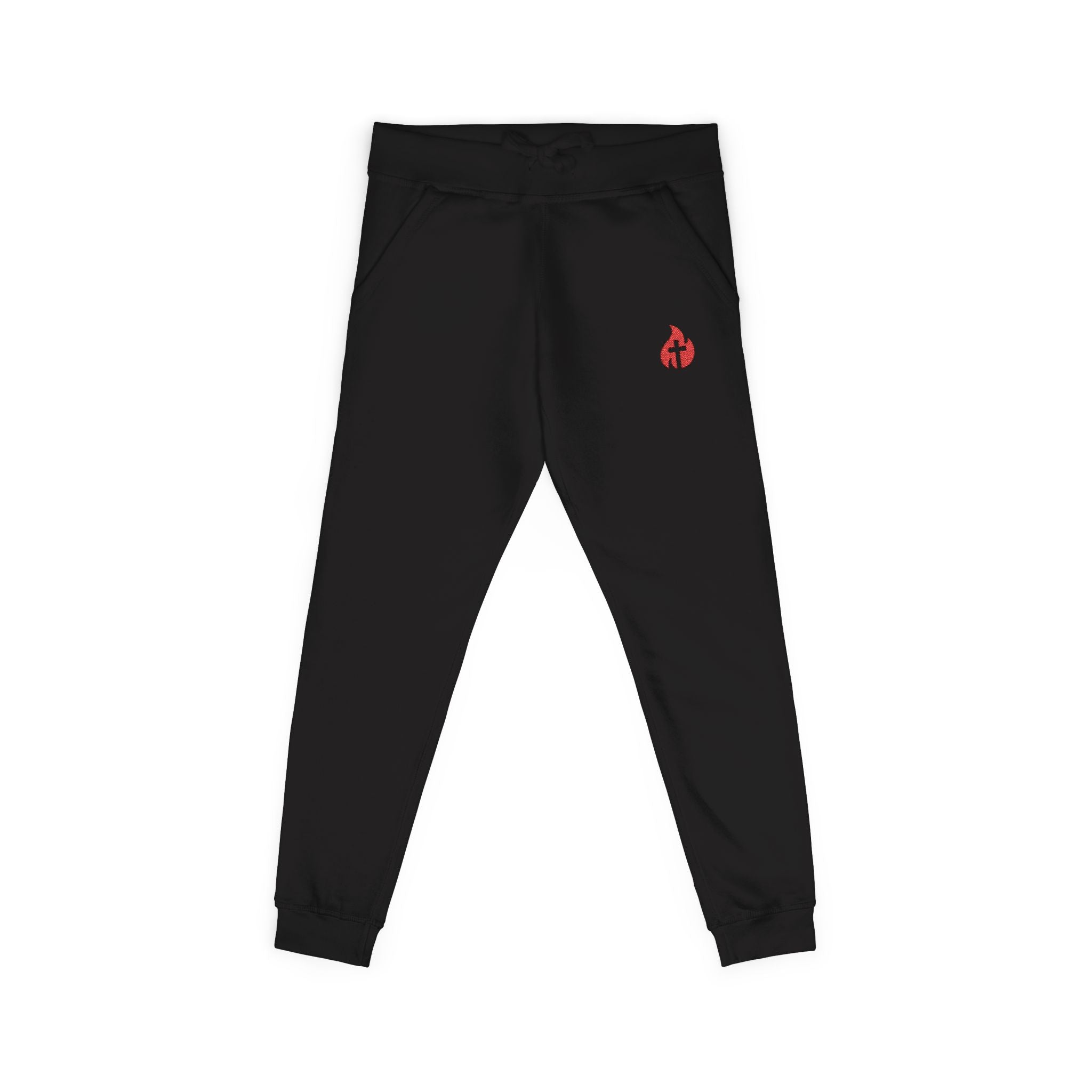 Embroidered Flame Joggers — Grey Fleece Sweatpants