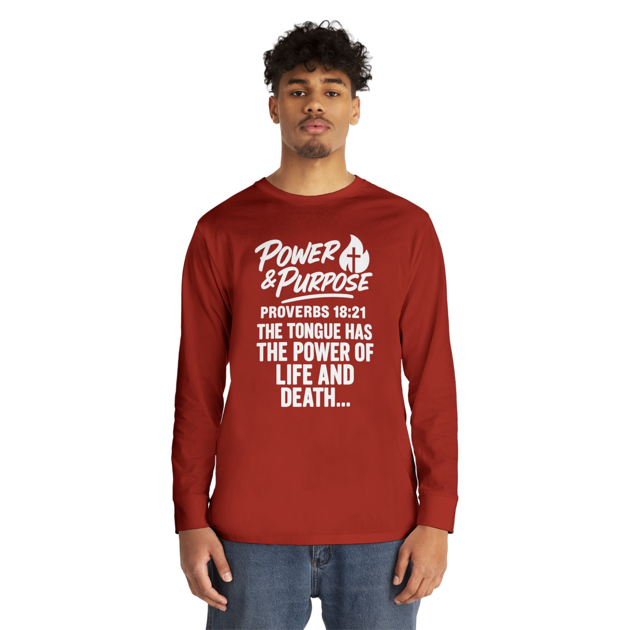 Power & Purpose Long Sleeve Tee – Proverbs 18:21 Inspirational Christian Shirt