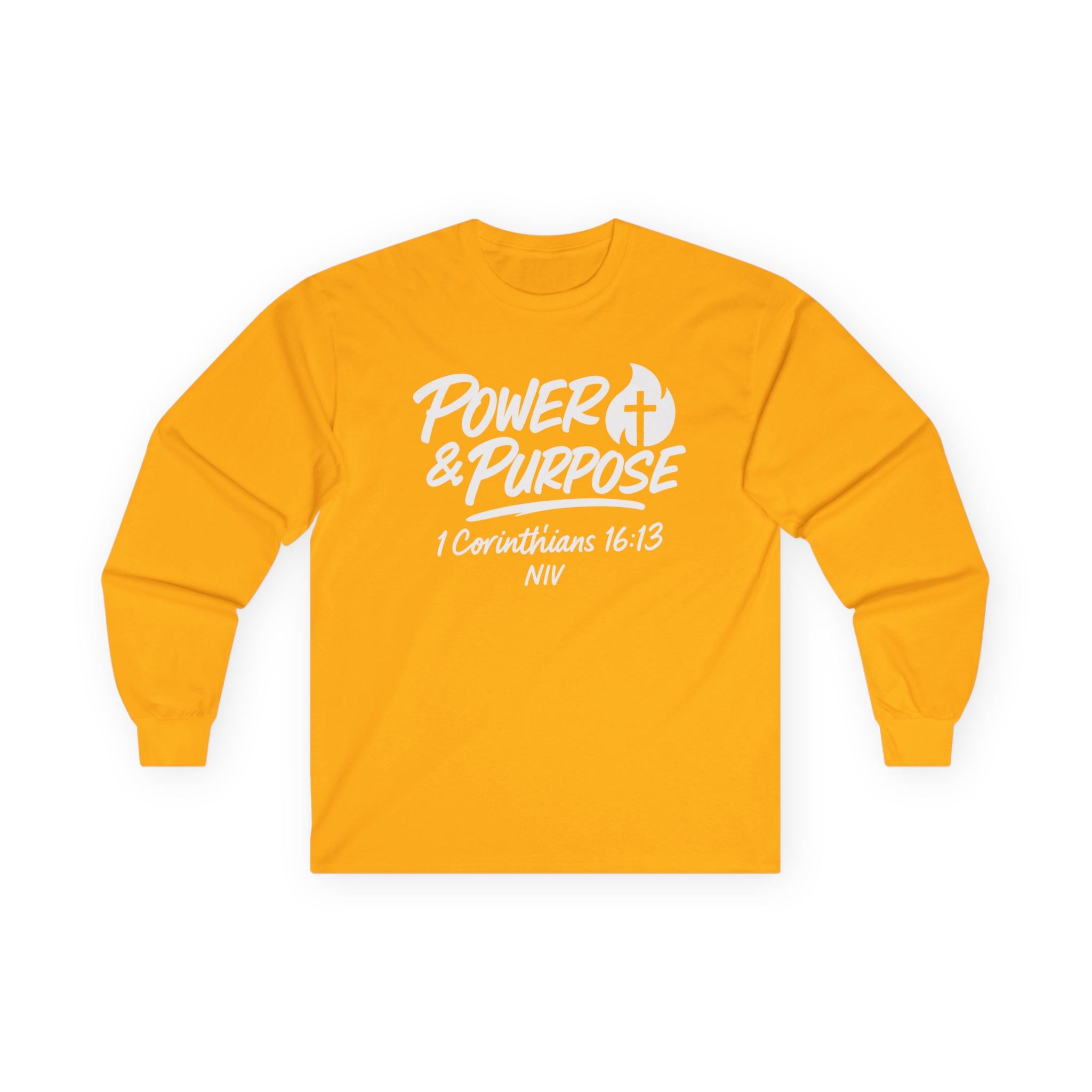 Power & Purpose Long Sleeve Tee — Inspirational Christian Graphic Shirt