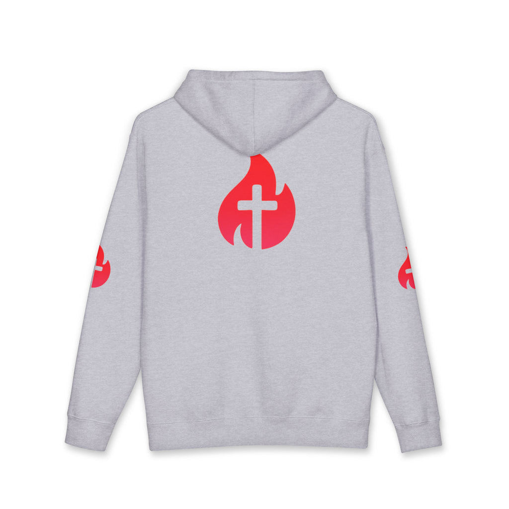 Power & Purpose Hoodie — Christian Faith Flame Cross Pullover