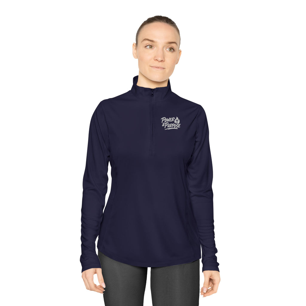 Ladies Quarter-Zip Pullover - Cozy Script  Power & Purpose Pullover for Women, Lightweight Athletic Zip Top