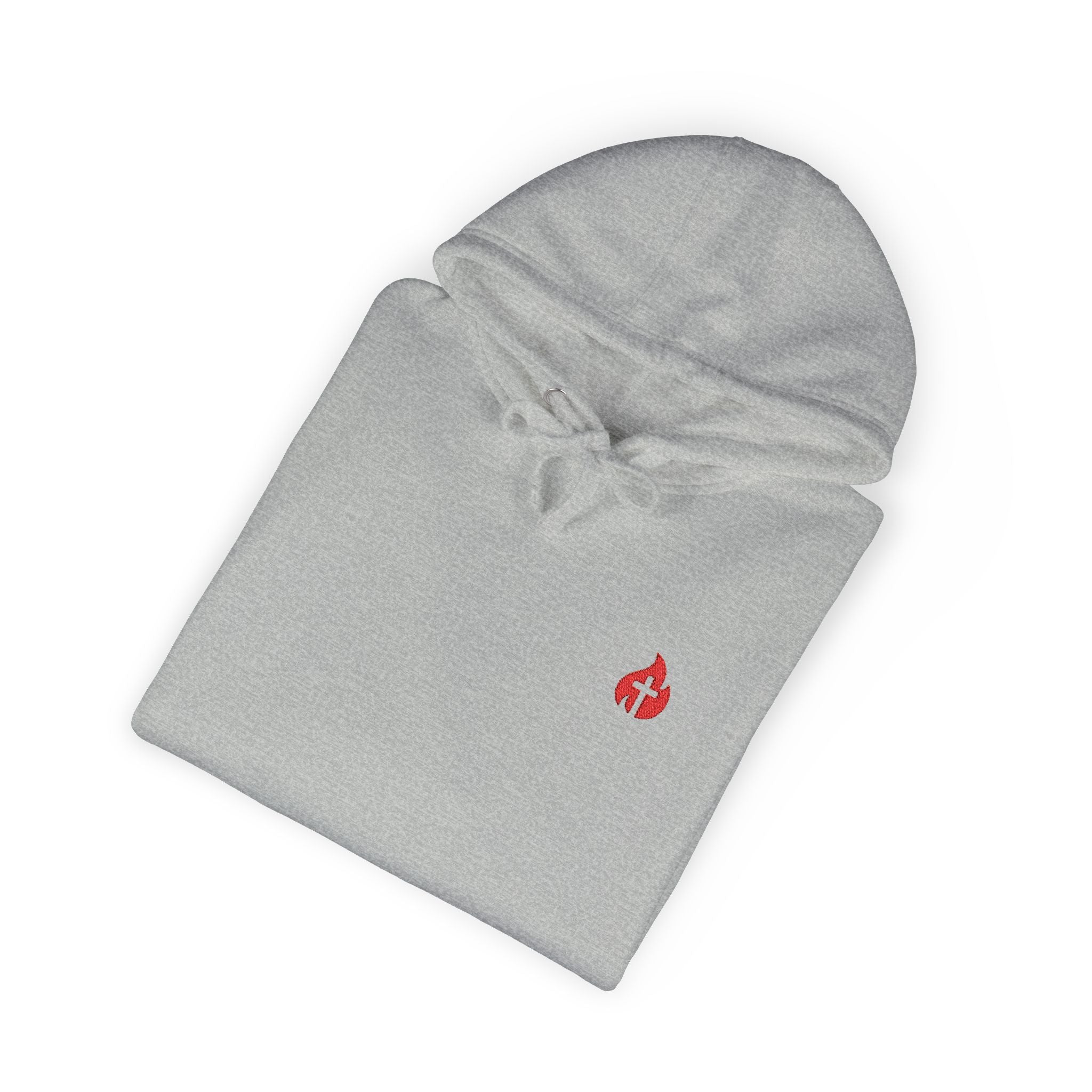 Minimal Flame Logo Hoodie — Black Fleece Pullover with Small Red Ember Graphic