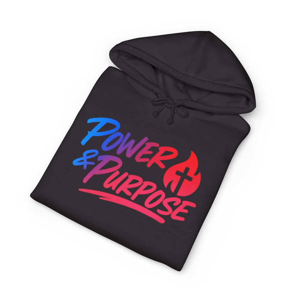 Power & Purpose Hoodie — Christian Faith Flame Cross Pullover
