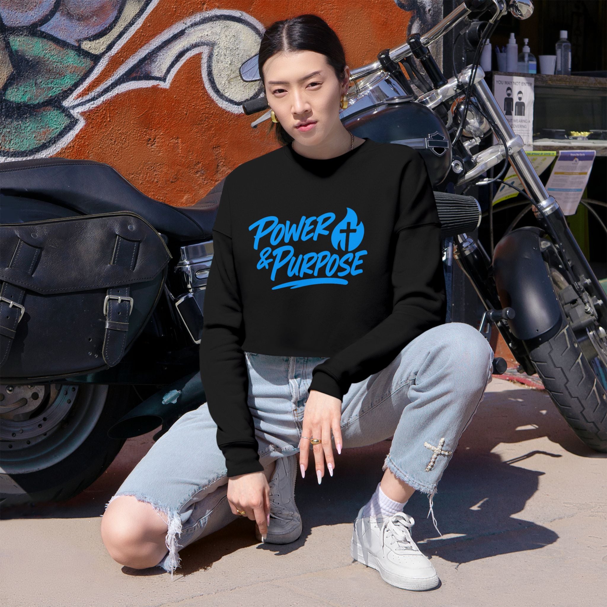 Cropped Sweatshirt — "Power & Purpose" Script Logo Crop Top