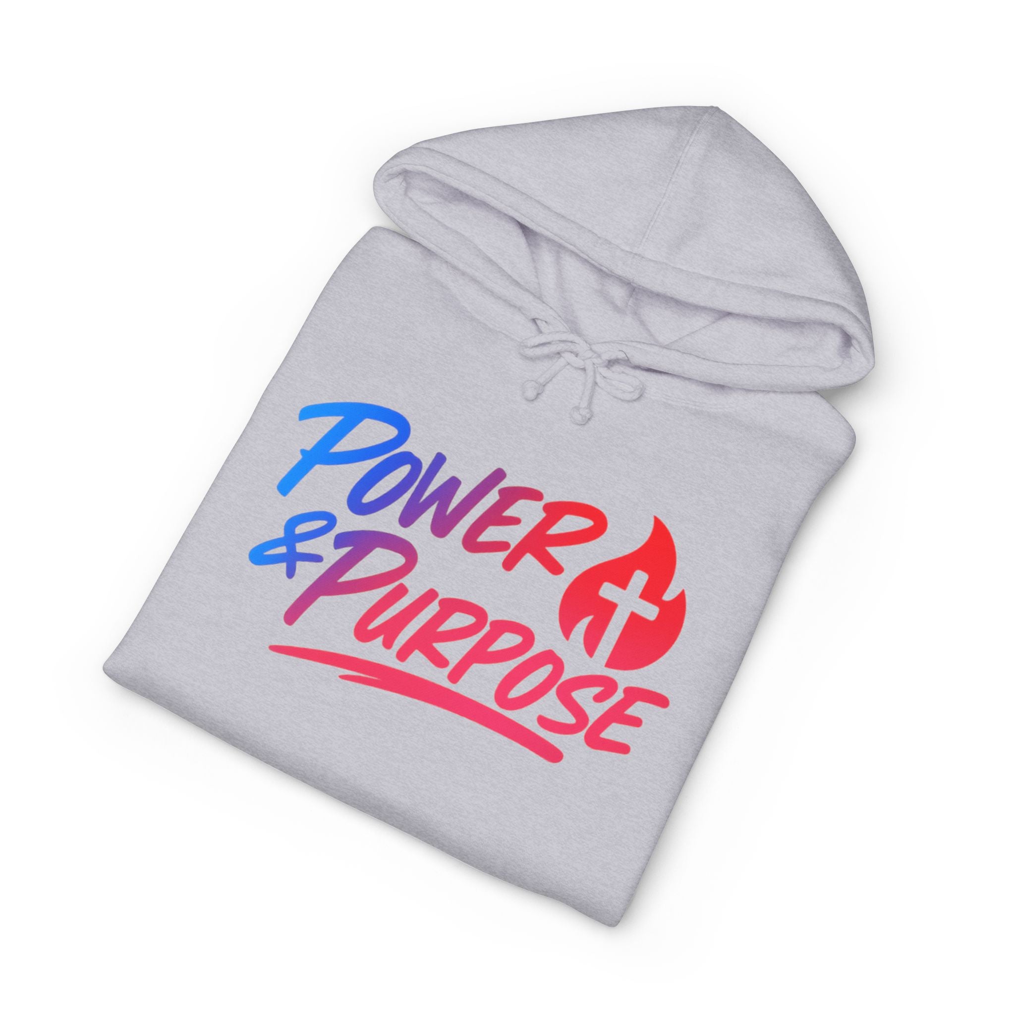 Power & Purpose Hoodie — Christian Faith Flame Cross Pullover